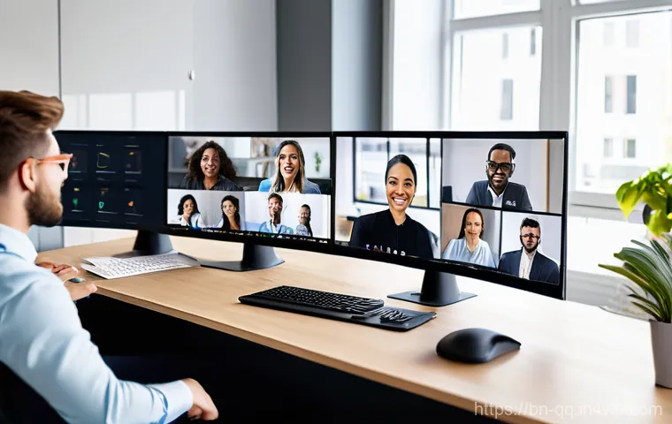 하이브리드 워크 환경에서의 프로젝트 관리 - **Prompt 1: Diverse Hybrid Team Collaboration in a Modern Workspace**
A professional, realistic ...