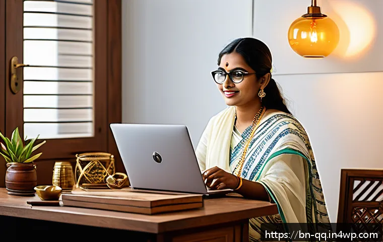 하이브리드 워크에서의 업무의 미래 - A modern hybrid work environment scene featuring a Bengali professional woman working from home in a...